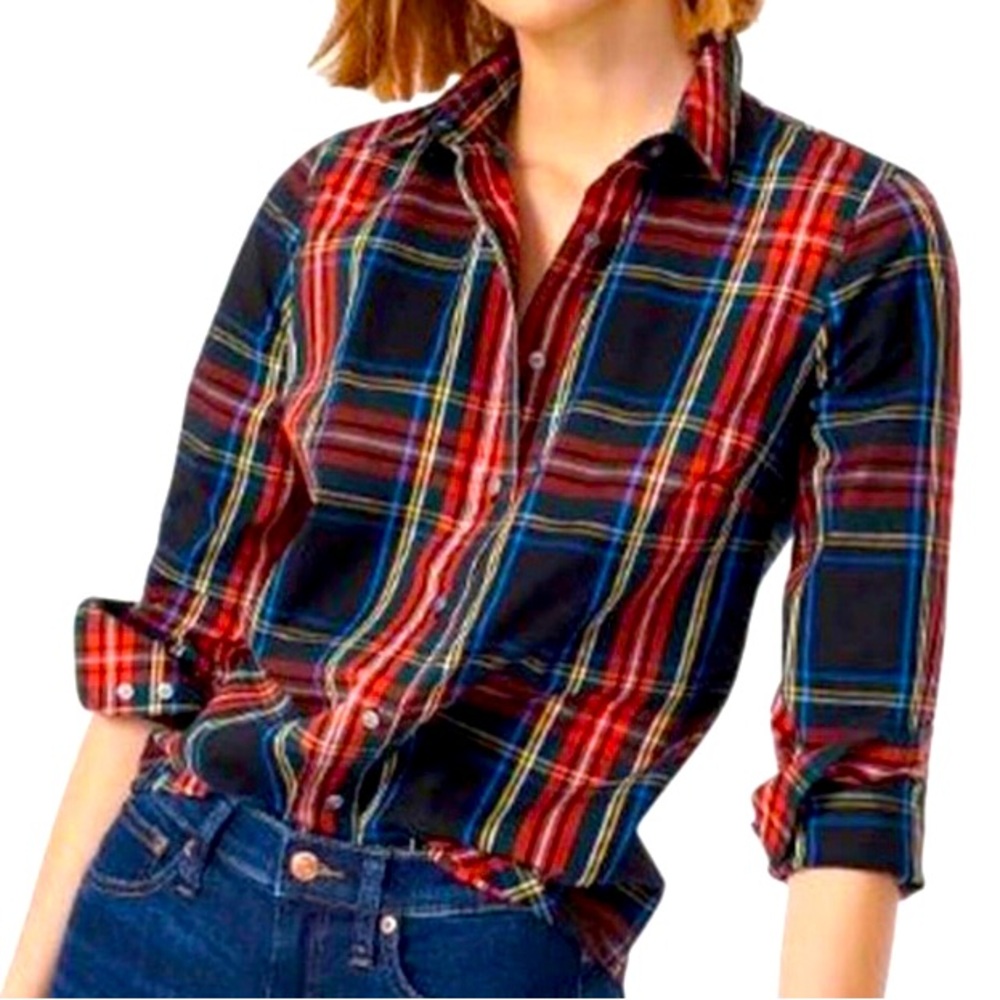J Crew 100% Cotton Perfect Button Down 2 Tartan Plaid Professional Workwear